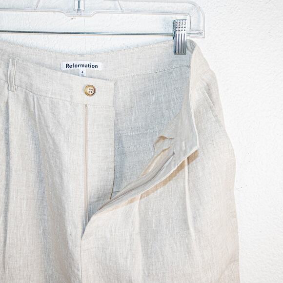 Reformation $178 Mason Linen Pants Pleated front Beige size 4 - Picture 3 of 13